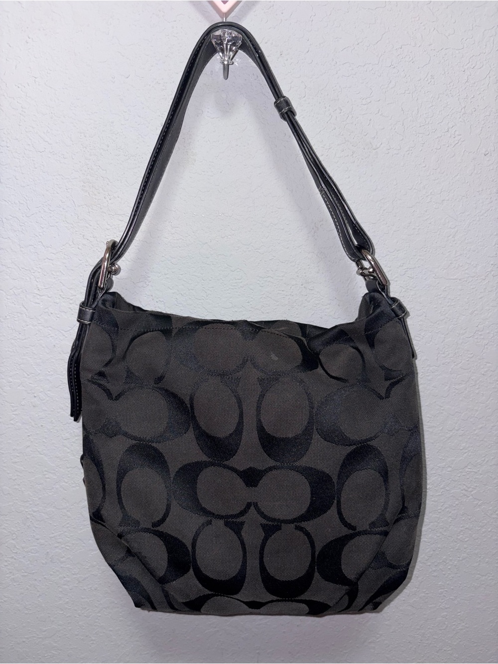 Coach Black Signature Canvas Shoulder Hobo